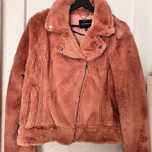 Lucky Brand Pink Teddy Jacket with Moto-Style Design